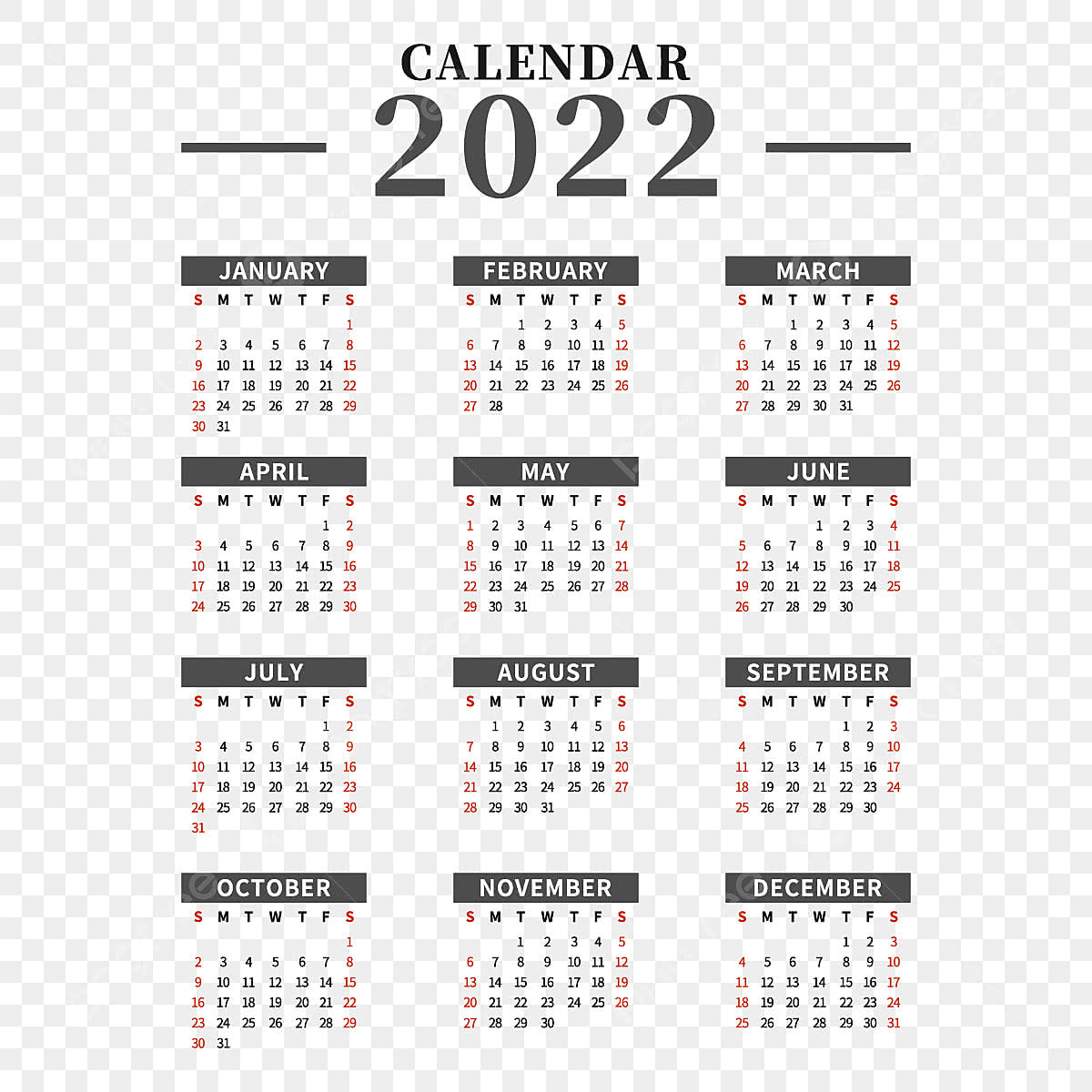 Month Calendar Vector Design Images, 2022 Calendar 2022 Months And ...